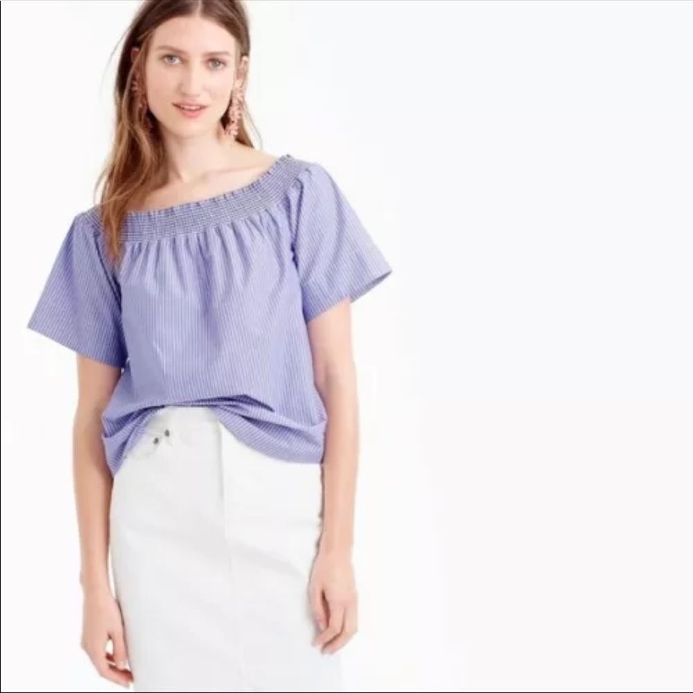 J.Crew Chambray Off The Shoulder Blue White Stripe  Blouse